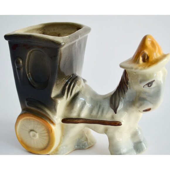 Shawnee Pottery Donkey Pulling Cart Planter Vintage #709 - Picture 3 of 9